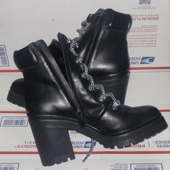 REBECCA MINKOFF Womens Black 1&quot; Platform Up Maihlo Leather Combat Boots 8 M