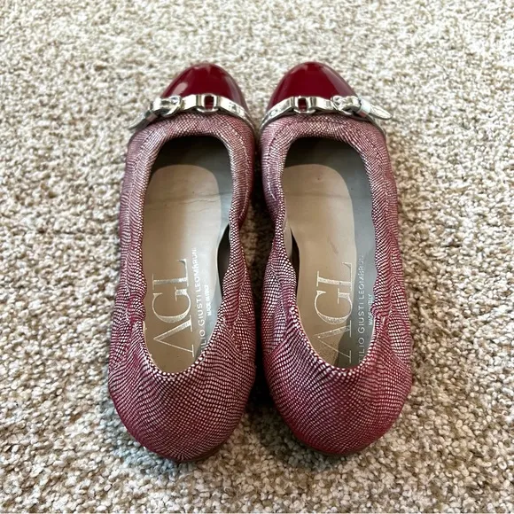 Red AGL Cap Toe Leather Ballet flats with Buckle9/9.5 40