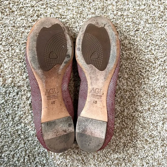 Red AGL Cap Toe Leather Ballet flats with Buckle9/9.5 40