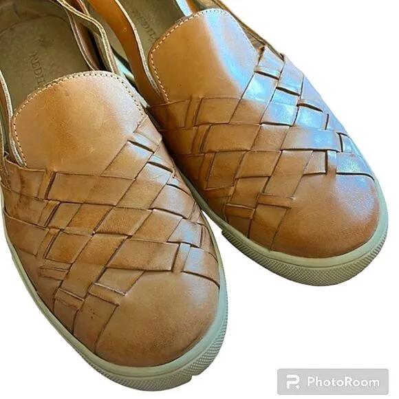 Red Hawk Leather Co Women’s Brown Woven Leather Slip On Loafers size 11