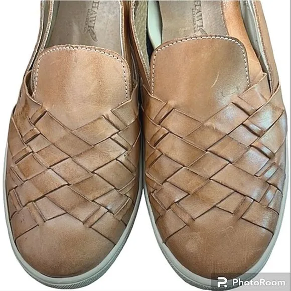 Red Hawk Leather Co Women’s Brown Woven Leather Slip On Loafers size 11