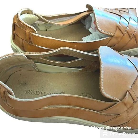 Red Hawk Leather Co Women’s Brown Woven Leather Slip On Loafers size 11