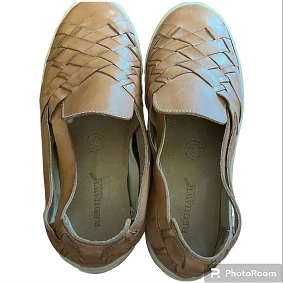 Red Hawk Leather Co Women’s Brown Woven Leather Slip On Loafers size 11