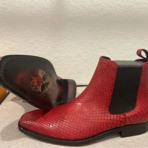Red Textured Men's Chelsea Boots
