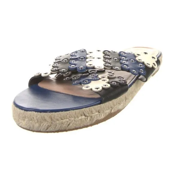Red Valentino Floral Studded Espadrille Sandal Slide Slip On Blue White Sz EU 41