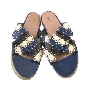 Red Valentino Floral Studded Espadrille Sandal Slide Slip On Blue White Sz EU 41