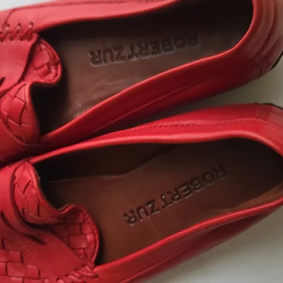 Red Woven Leather Loafers