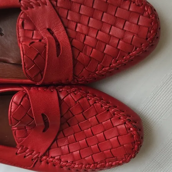 Red Woven Leather Loafers