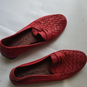 Red Woven Leather Loafers