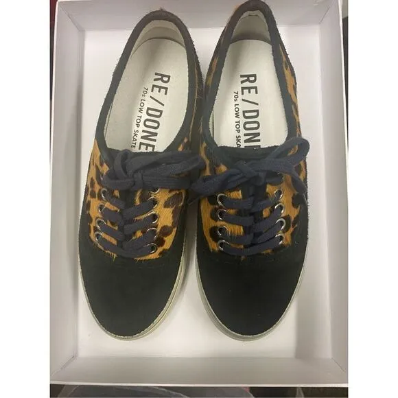 RE/DONE NIB 70s Low Top Skate in Leopard Calf Hair Size EU 36/US 6