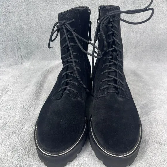 Reformation Sienna Women's Combat Boots Sz 7.5 Black Suede Round Toe Lace Up