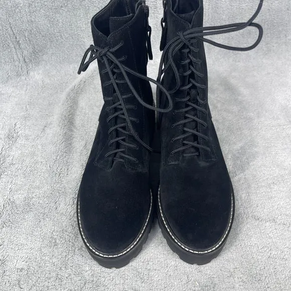 Reformation Sienna Women's Combat Boots Sz 7.5 Black Suede Round Toe Lace Up