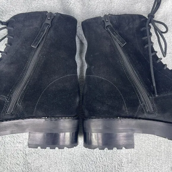 Reformation Sienna Women's Combat Boots Sz 7.5 Black Suede Round Toe Lace Up
