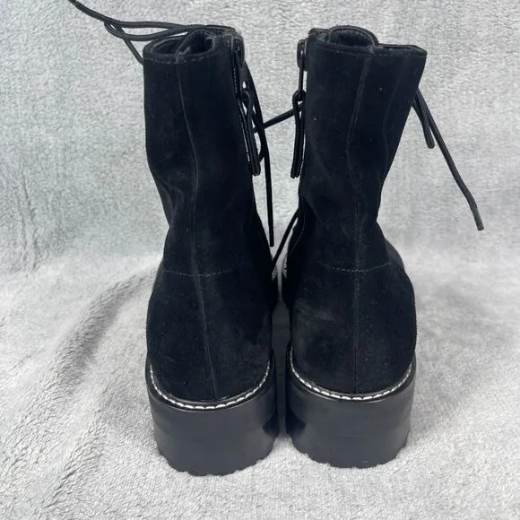 Reformation Sienna Women's Combat Boots Sz 7.5 Black Suede Round Toe Lace Up