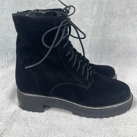 Reformation Sienna Women's Combat Boots Sz 7.5 Black Suede Round Toe Lace Up