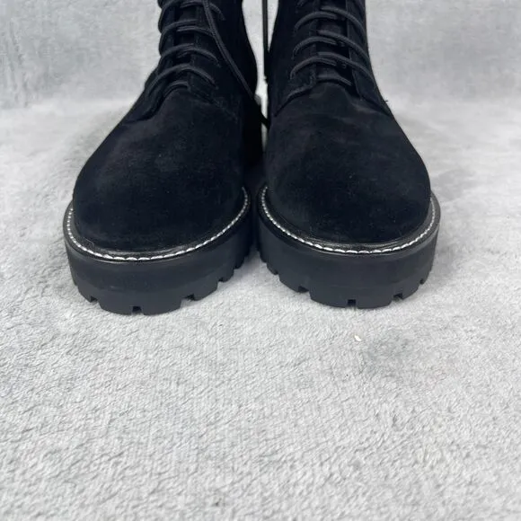 Reformation Sienna Women's Combat Boots Sz 7.5 Black Suede Round Toe Lace Up