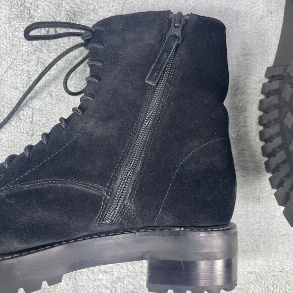 Reformation Sienna Women's Combat Boots Sz 7.5 Black Suede Round Toe Lace Up
