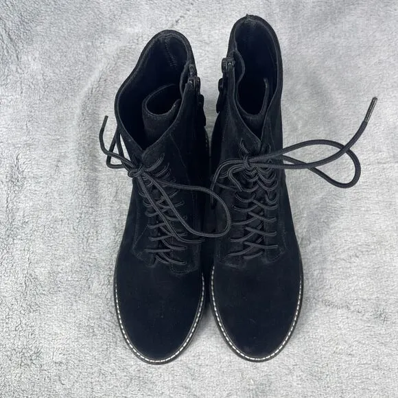 Reformation Sienna Women's Combat Boots Sz 7.5 Black Suede Round Toe Lace Up