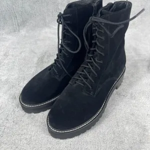 Reformation Sienna Women's Combat Boots Sz 7.5 Black Suede Round Toe Lace Up