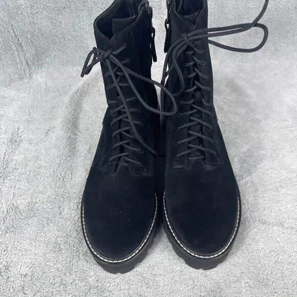 Reformation Sienna Women's Combat Boots Sz 7.5 Black Suede Round Toe Lace Up