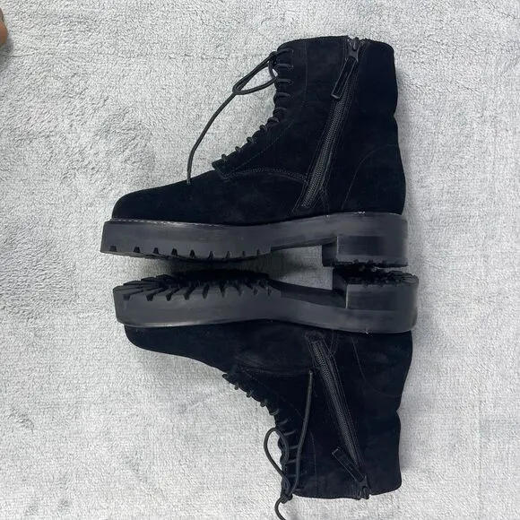 Reformation Sienna Women's Combat Boots Sz 7.5 Black Suede Round Toe Lace Up