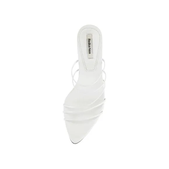 REIKE NEN Womens White Toe Sculpted Heel Slip On Leather Slide Sandals 36.5