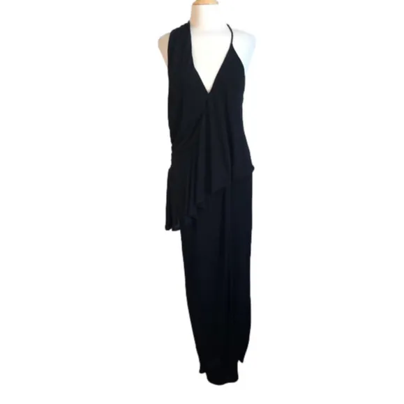 REISS Black Wrap Ruffle Xena Strappy Open Back Cocktail Midi Dress US Size 4