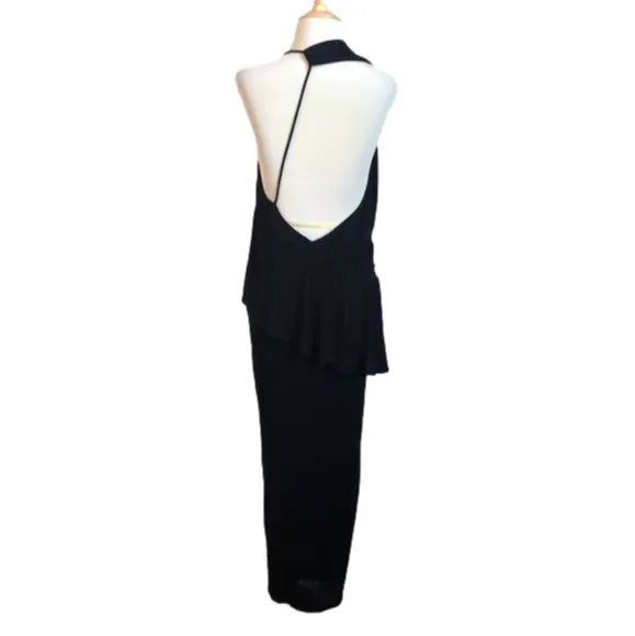 REISS Black Wrap Ruffle Xena Strappy Open Back Cocktail Midi Dress US Size 4