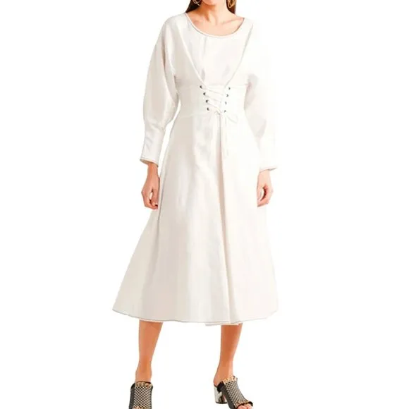 Rejina Pyo Irene White Linen Corset Dress, Size 10