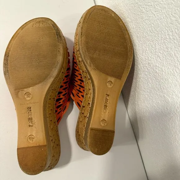 Remonte Slides Slip On Wedge Sandals Leather Coral Color Women EUR 38 US Sz 7.5