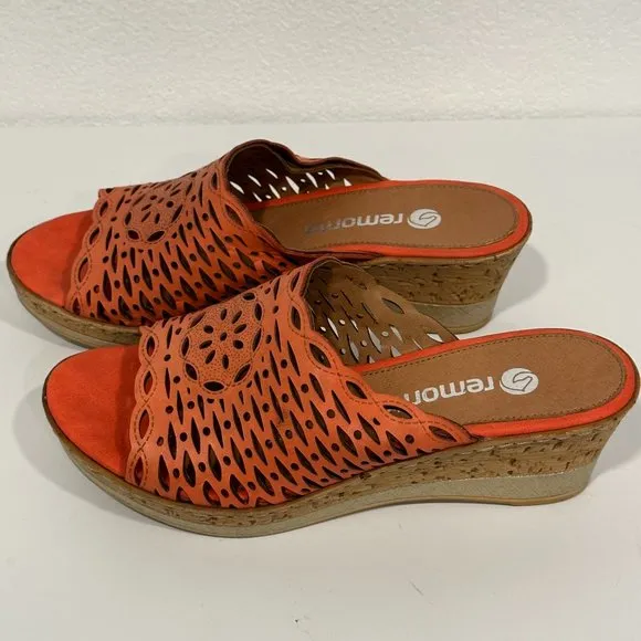 Remonte Slides Slip On Wedge Sandals Leather Coral Color Women EUR 38 US Sz 7.5