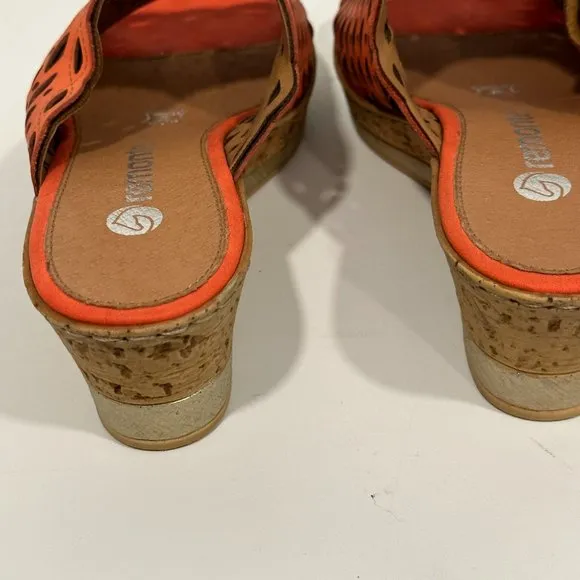 Remonte Slides Slip On Wedge Sandals Leather Coral Color Women EUR 38 US Sz 7.5