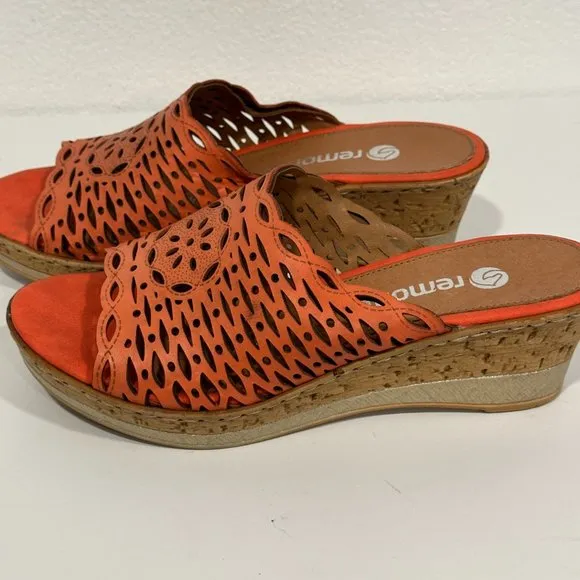 Remonte Slides Slip On Wedge Sandals Leather Coral Color Women EUR 38 US Sz 7.5