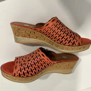 Remonte Slides Slip On Wedge Sandals Leather Coral Color Women EUR 38 US Sz 7.5