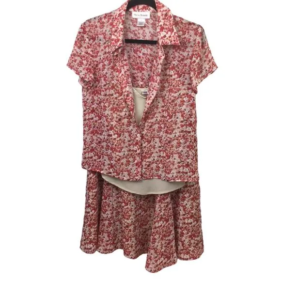 Rena Rowan Women's Red Floral Short Sleeve Feminine Maxi Skirt 3 Piece Set 8