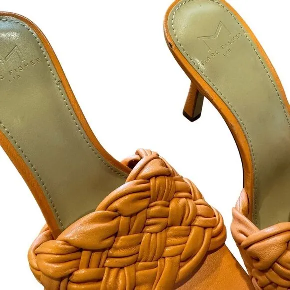 Revolve Marc Fisher Draya Orange Braided Leather Sandal Pump Mule Heels