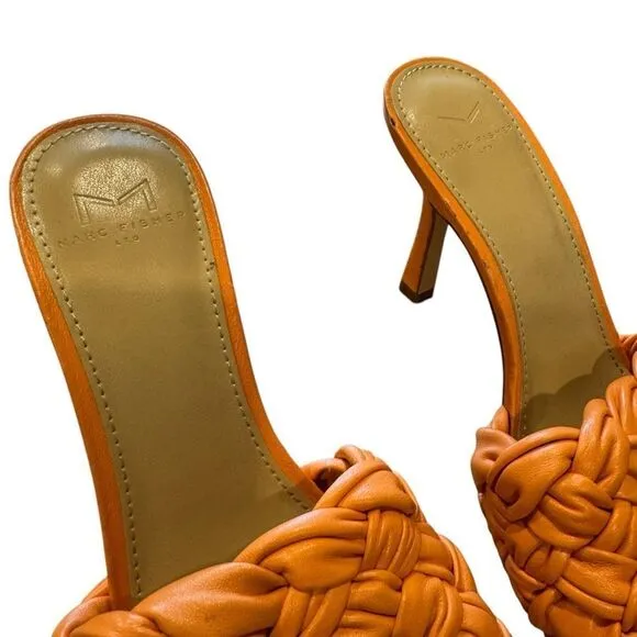 Revolve Marc Fisher Draya Orange Braided Leather Sandal Pump Mule Heels