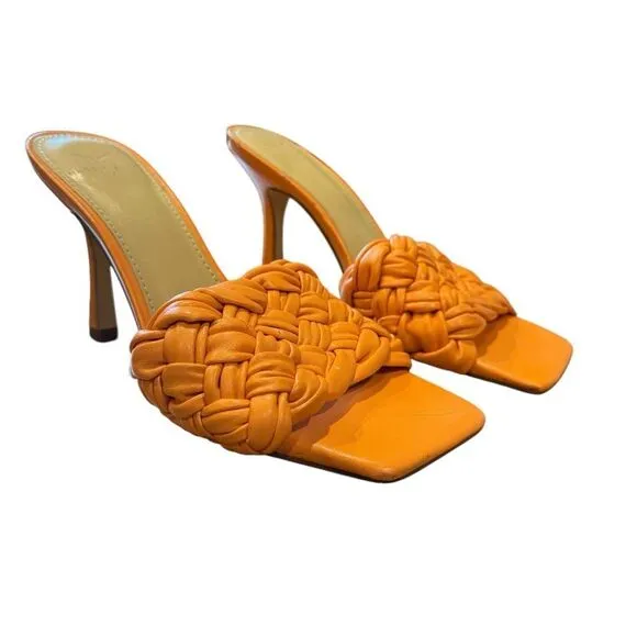 Revolve Marc Fisher Draya Orange Braided Leather Sandal Pump Mule Heels