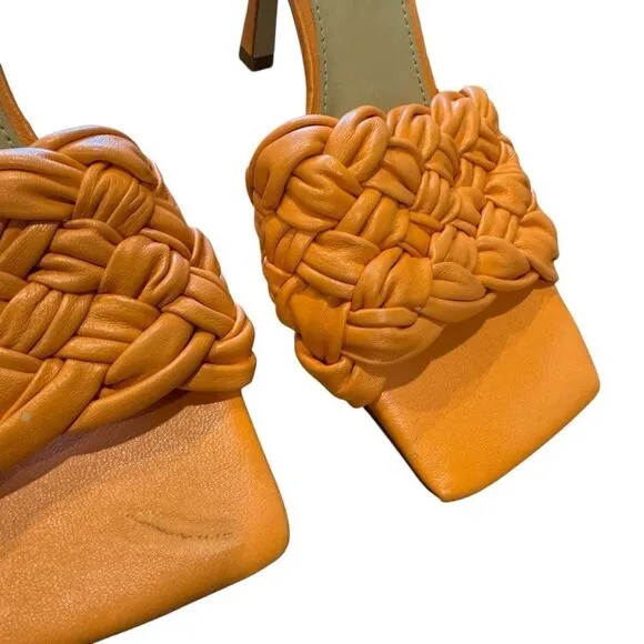 Revolve Marc Fisher Draya Orange Braided Leather Sandal Pump Mule Heels