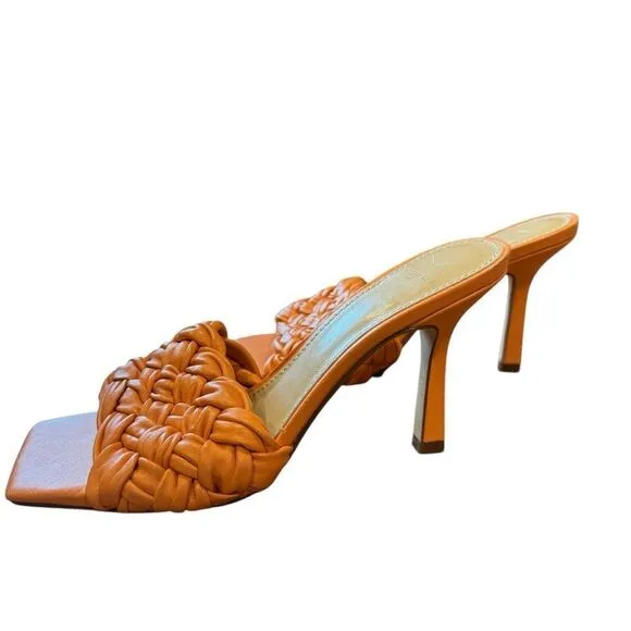 Revolve Marc Fisher Draya Orange Braided Leather Sandal Pump Mule Heels