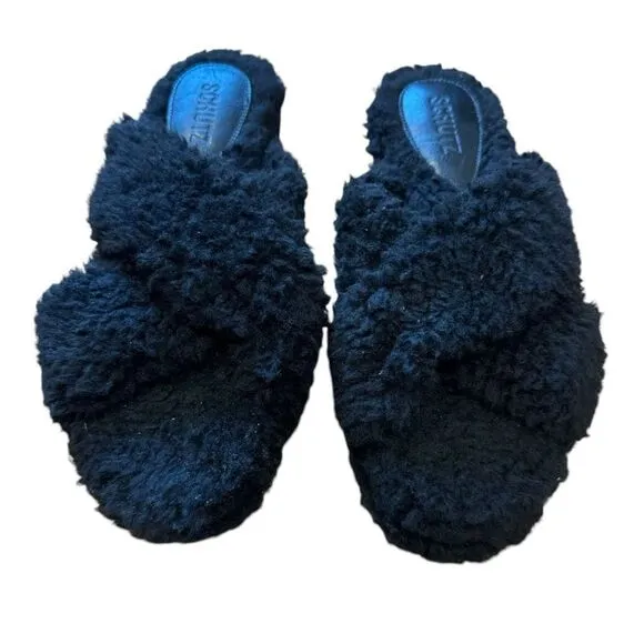 Revolve SCHUTZ S-Dynora Slipper Slip On Criss Cross Teddy Bear Shearling Sandals