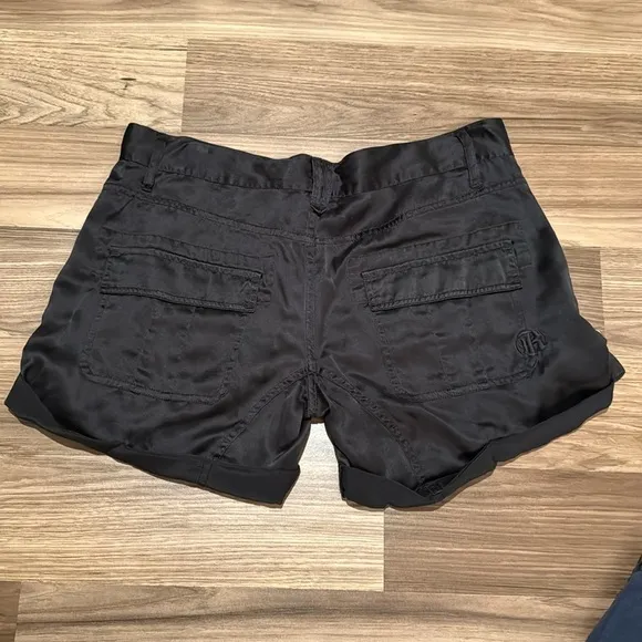 Rich &amp; Skinny 100% Silk Black Cargo Style Button Fly Chic Short Shorts 27