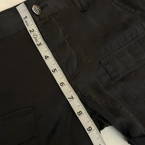 Rich &amp; Skinny 100% Silk Black Cargo Style Button Fly Chic Short Shorts 27