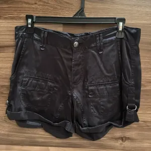 Rich &amp; Skinny 100% Silk Black Cargo Style Button Fly Chic Short Shorts 27