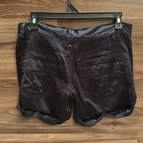 Rich &amp; Skinny 100% Silk Black Cargo Style Button Fly Chic Short Shorts 27