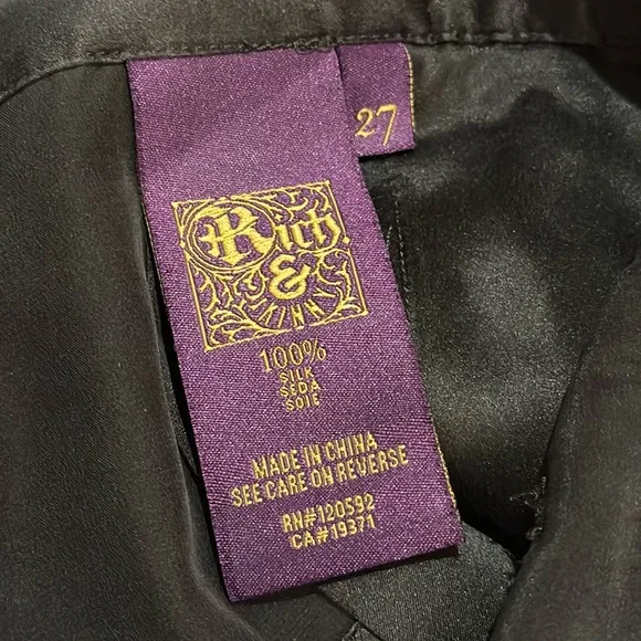 Rich &amp; Skinny 100% Silk Black Cargo Style Button Fly Chic Short Shorts 27