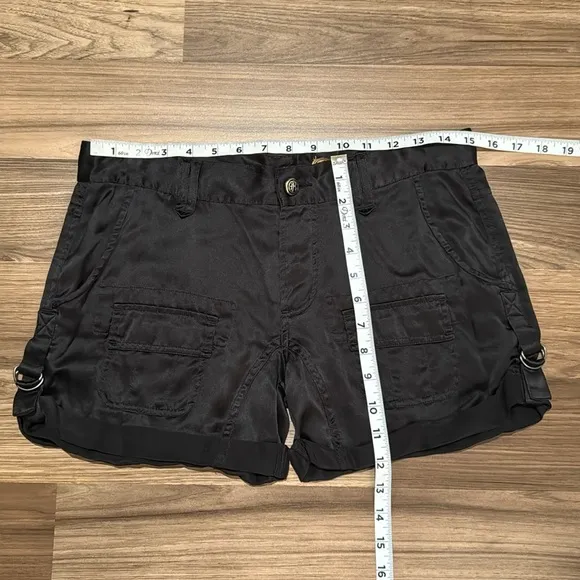 Rich &amp; Skinny 100% Silk Black Cargo Style Button Fly Chic Short Shorts 27