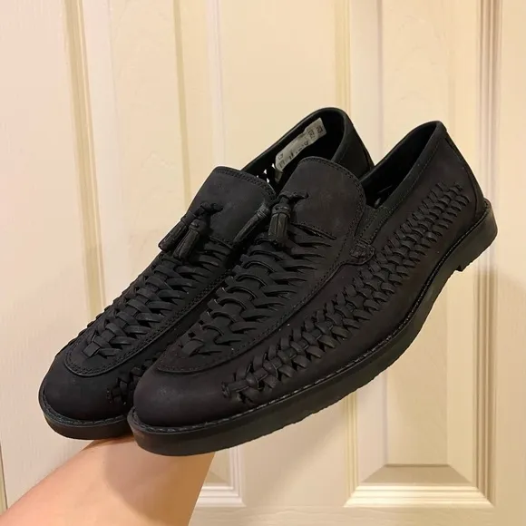 River Island woven tassle leather loafer black- Size US 9/UK 8