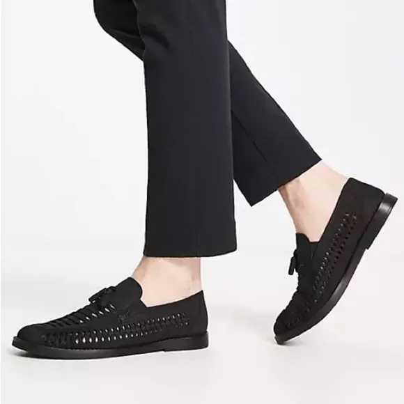 River Island woven tassle leather loafer black- Size US 9/UK 8