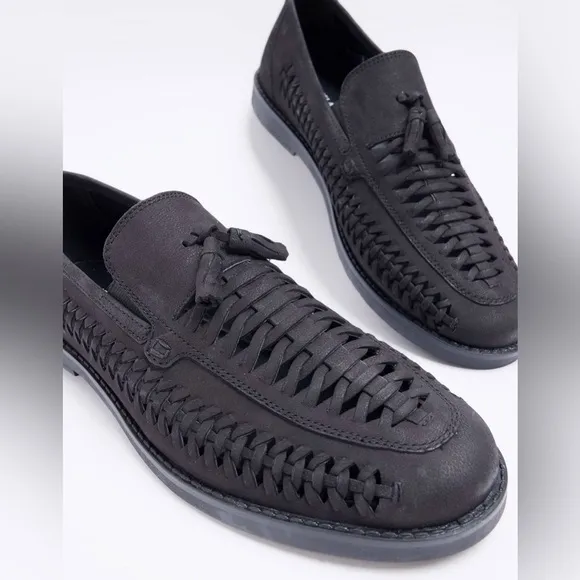 River Island woven tassle leather loafer black- Size US 9/UK 8